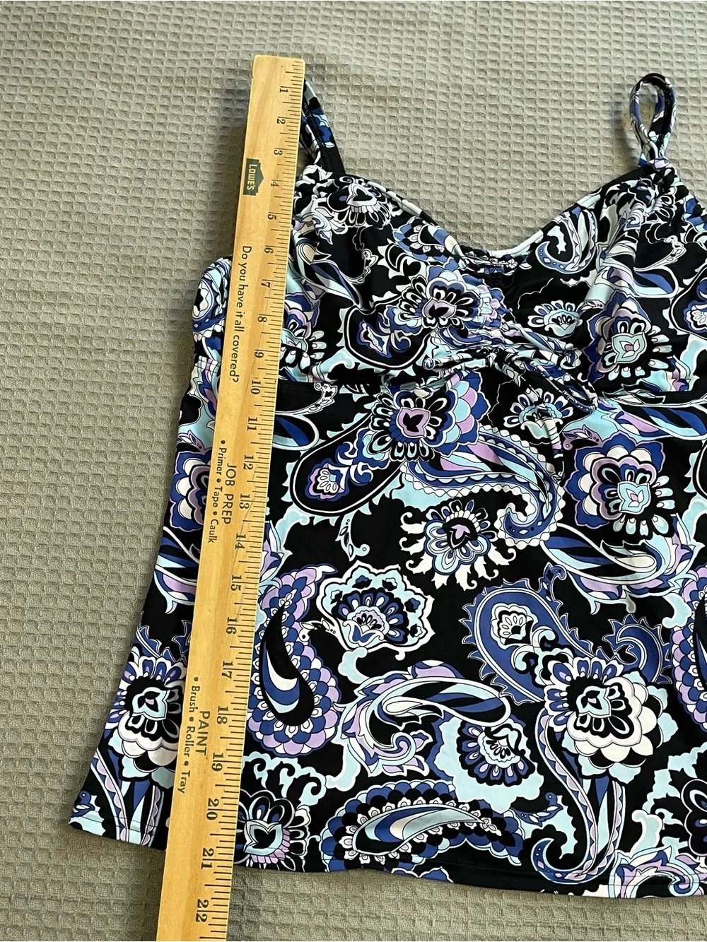 Lands End Tankini Swim Top 12DD Womens Black Blue Multi Paisley Underwire